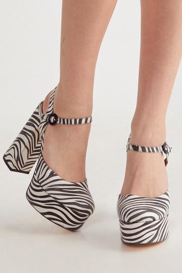 Zebra Print Platform Heels nude