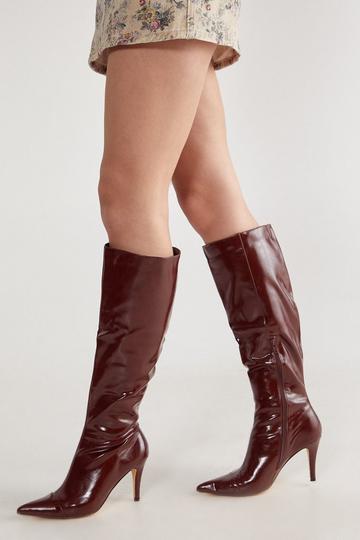 Brown Faux Leather Knee High Pointed Boot