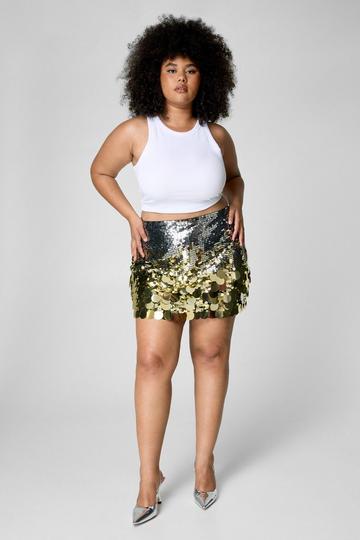 Silver Plus Disc Sequin Ombre Mini Skirt