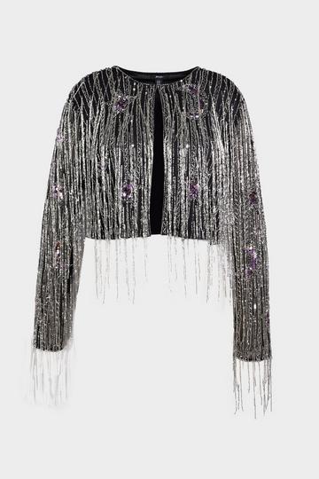 Black Plus Moon And Star Sequin Tassel Jacket