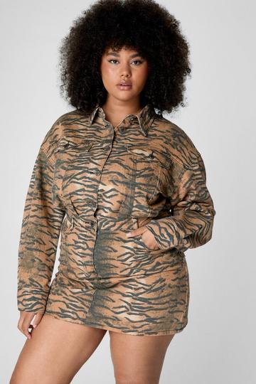 Plus Tiger Print Shirt Dress animal