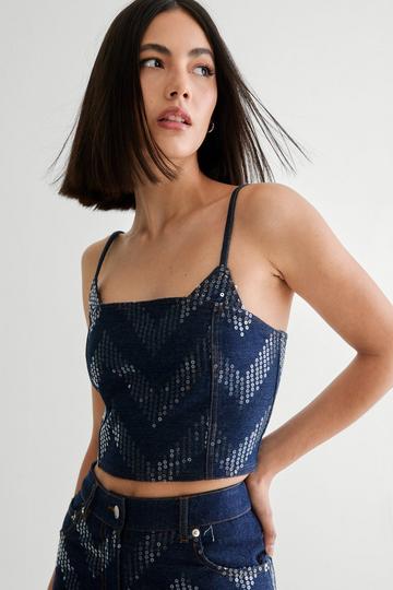 Zig Zag Sequin Bralet indigo