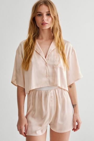 Satin Boxy Shirt And Boxer Short Pajama champagne