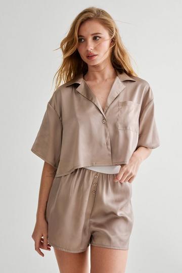 Satin Boxy Shirt And Boxer Short Pajama slate