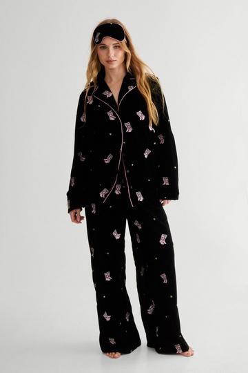 Black Velvet Embroidered Cowboy Boot & Star 3pc Trouser Set