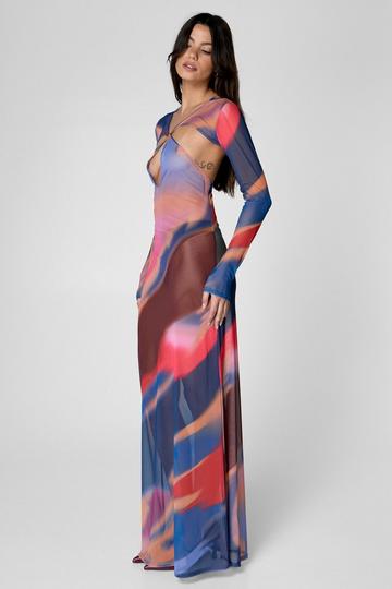 Mesh Cut Out Maxi Dress multi