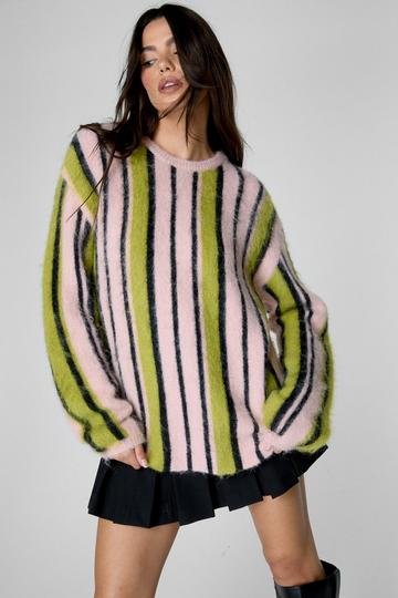 Vertical Striped Brushed Sweater pink