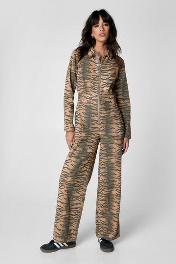 Tiger Print Denim Jumpsuit animal