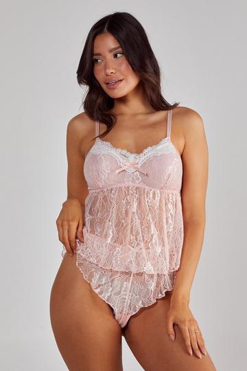 Pink Lace Detail Cami & Flutter Short Set