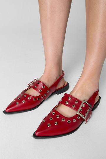 Eyelet Buckle Detail Sling Back Ballet Flat red