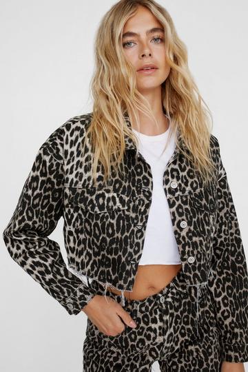 Animal Printed Cropped Denim Jacket animal