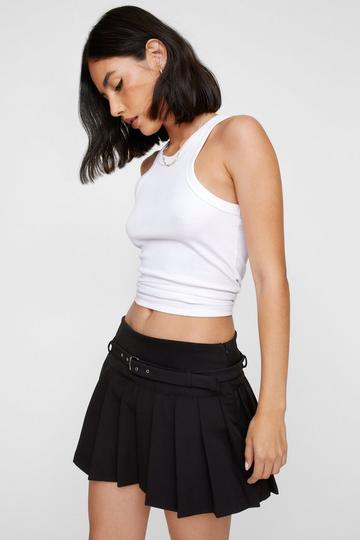 Belted Pleat Mini Skirt black