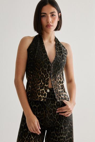 Ombre Leopard Print Denim Halter Top black