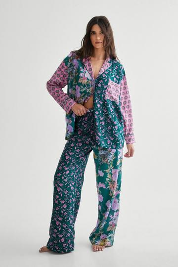 Floral Mix Print Pajama Trouser Set green