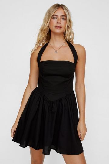 Strappy Pleated Mini Dress true black