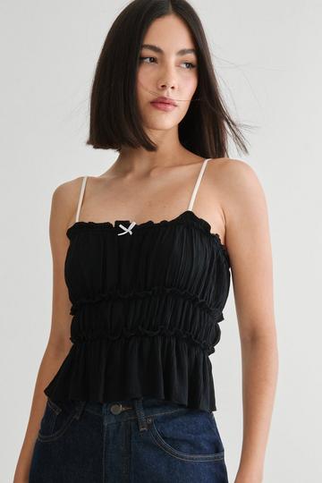 Black Bow Detail Frill Cami Top