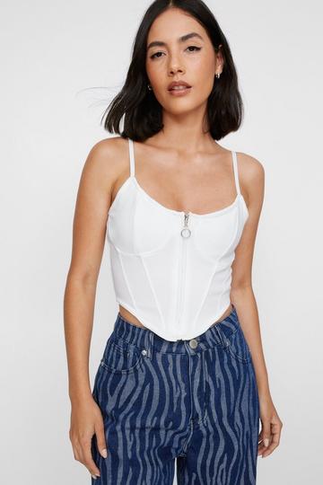 White Strappy Zip Front Corset Top