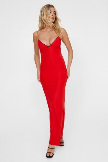 Red Bow Detail Maxi Slip Dress