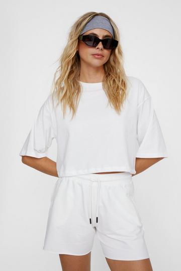 Elasticated T-Shirt And Sweat Shorts Two Piece Set ivory