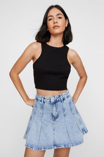 Blue Denim Pleated Mini Skirt