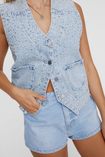 Diamante Embellished Denim Waistcoat authentic denim