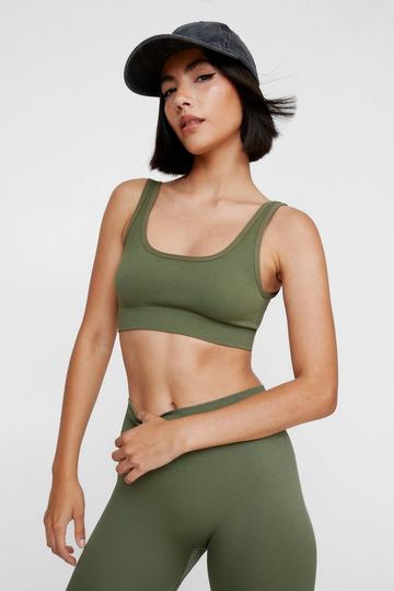 Seamless Ribbed Square Neck Bralette khaki