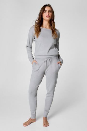 Knitted Drop Shoulder Jogger Set grey