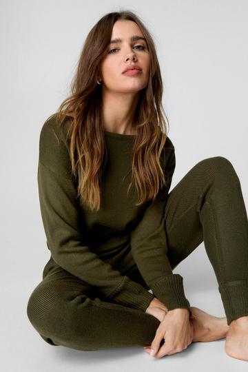 Knitted Drop Shoulder Jogger Set khaki