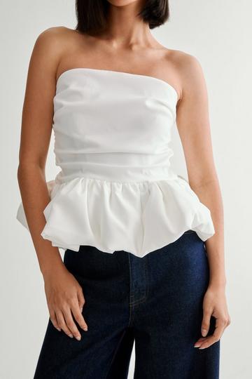 Tailored Puffball Hem Top ivory