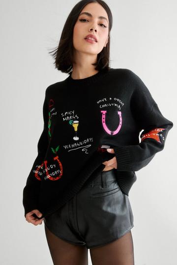 Holiday Motif Sweater true black