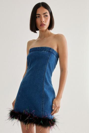 Feather Hem Bandeau Dress authentic denim