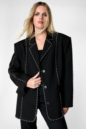 Black Premium Studded Oversized Blazer