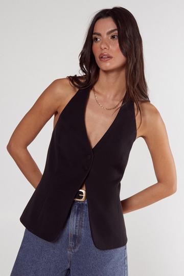 Black Essentials Tailored Button Front Vest