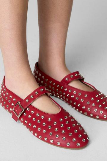 Red Diamante Ballet Flats