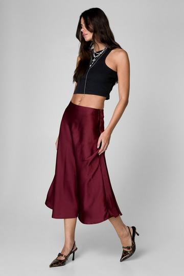 Satin Midi Skirt burgundy