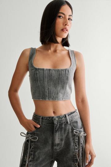 Lace Back Detail Denim Corset Top mid grey