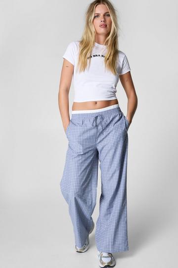 Check Double Waistband Wide Leg Pant grey