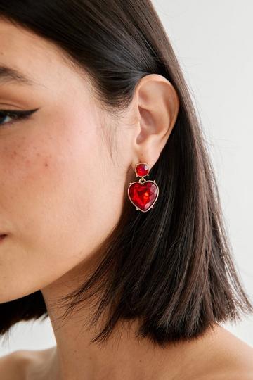 Heart Drop Earrings red