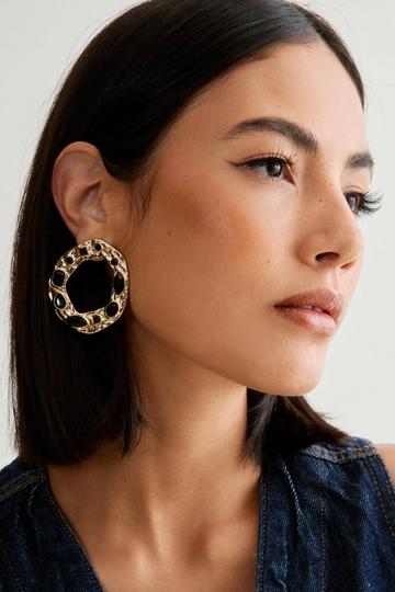 Gold Metallic Circular Textured Earrings