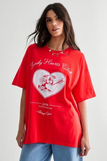 Lonely Hearts Club Graphic Print Oversized T-Shirt red