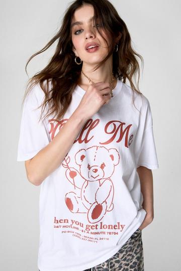 White Call Me Teddy Bear Graphic Oversized T-Shirt