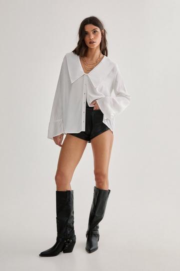 Oversized Collar Fluted Sleeve Shirt white