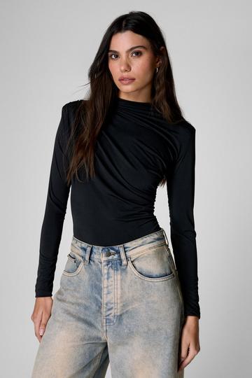 Long Sleeved Ruched Bodysuit black