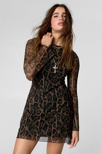 Multi Leopard Mesh Tunic Mini Dress