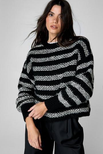 Knitted Striped Crew Neck Sweater mono