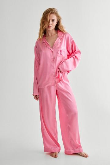 Pink Satin Embroidered Western Boot Long Sleeve Pajama Trouser Set