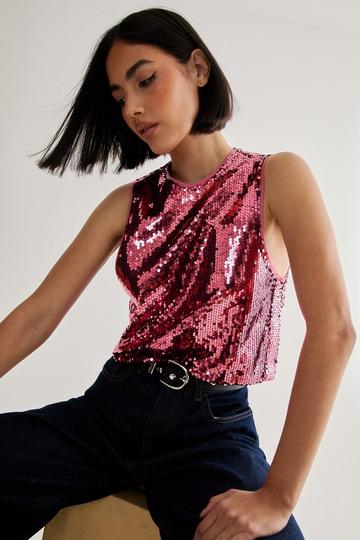 Sequin Scooped Neck Cropped Top rose pink