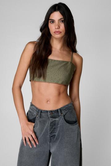 Diamante Strappy Crop Top khaki