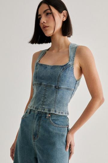 Denim Lace Back Top vintage wash