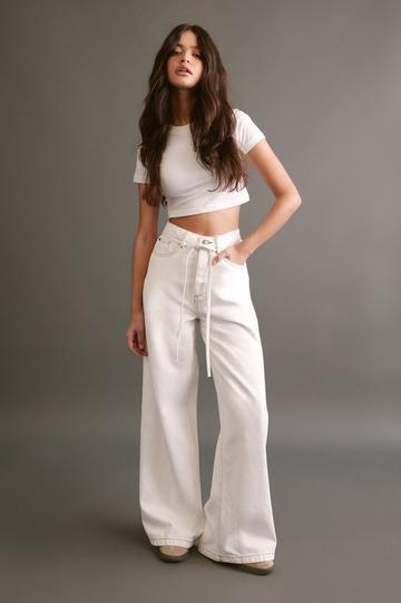 The Belted Wide Leg Jean white